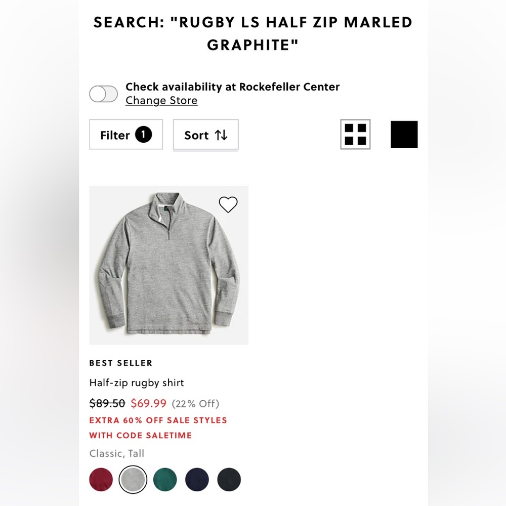 J. CREW best seller Half-zip rugby shirt marled gray size L - Picture 2 of 11
